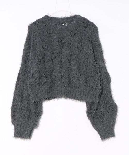 STYLEBLOCK(スタイルブロック)の「モールフェザー透かし柄編みニットトップス(ニット/セーター・レディース・アイボリー/ピンクベージュ/チャコールグレー/モカ・FREE)」の6枚目の写真