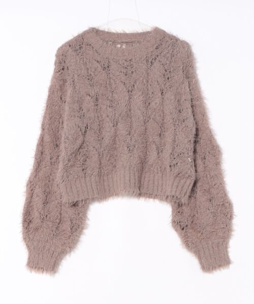 STYLEBLOCK(スタイルブロック)の「モールフェザー透かし柄編みニットトップス(ニット/セーター・レディース・アイボリー/ピンクベージュ/チャコールグレー/モカ・FREE)」の7枚目の写真