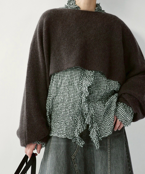 JOURNAL STANDARD LUXE(ジャーナルスタンダード ラックス)の「モヘヤMIXカタアゼ フリープル(その他トップス・レディース・ブラウン/レッド・FREE)」の1枚目の写真