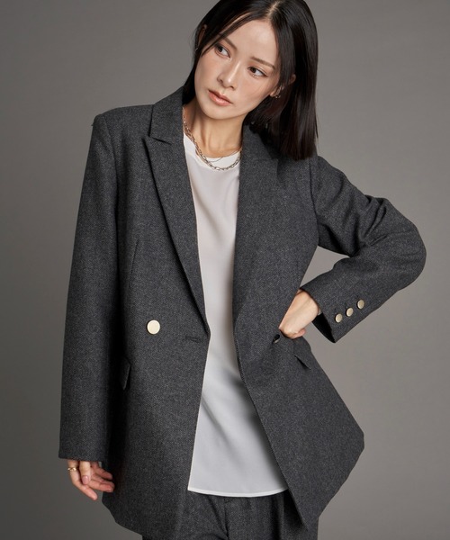 YECCA VECCA(イェッカヴェッカ)の「【尾崎紗代子×YECCA VECCA】ツイードテーラードジャケット(テーラードジャケット・レディース・ブラウン/チャコールグレー・FREE)」の2枚目の写真