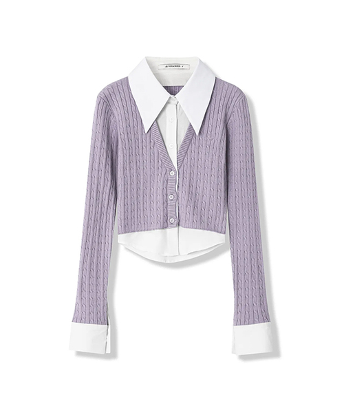 Vivacious(ビバシャス)の「Shirt Layered Cable Cardigan - 5COL(カーディガン/ボレロ・レディース・モカ/ブラック/スカイブルー/アイボリー/パープル・SMALL/MEDIUM)」の5枚目の写真
