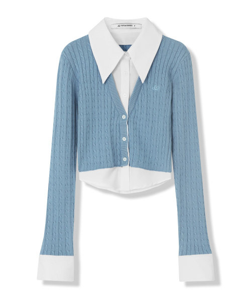 Vivacious(ビバシャス)の「Shirt Layered Cable Cardigan - 5COL(カーディガン/ボレロ・レディース・モカ/ブラック/スカイブルー/アイボリー/パープル・SMALL/MEDIUM)」の7枚目の写真