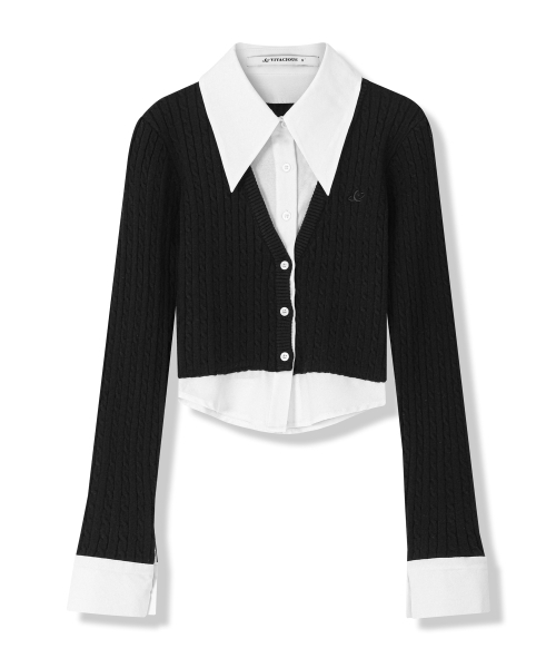 Vivacious(ビバシャス)の「Shirt Layered Cable Cardigan - 5COL(カーディガン/ボレロ・レディース・モカ/ブラック/スカイブルー/アイボリー/パープル・SMALL/MEDIUM)」の8枚目の写真