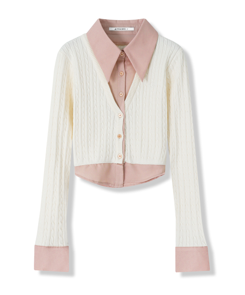 Vivacious(ビバシャス)の「Shirt Layered Cable Cardigan - 5COL(カーディガン/ボレロ・レディース・モカ/ブラック/スカイブルー/アイボリー/パープル・SMALL/MEDIUM)」の9枚目の写真