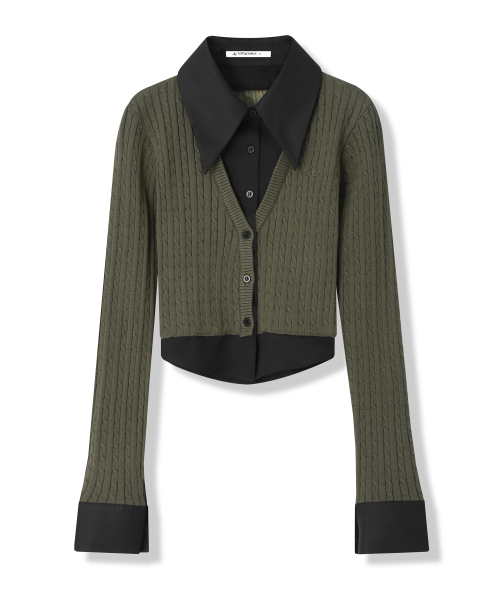 Vivacious(ビバシャス)の「Shirt Layered Cable Cardigan - 5COL(カーディガン/ボレロ・レディース・モカ/ブラック/スカイブルー/アイボリー/パープル・SMALL/MEDIUM)」の10枚目の写真