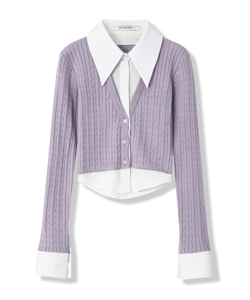 Vivacious(ビバシャス)の「Shirt Layered Cable Cardigan - 5COL(カーディガン/ボレロ・レディース・モカ/ブラック/スカイブルー/アイボリー/パープル・SMALL/MEDIUM)」の11枚目の写真