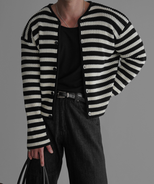 Crop Stripe Cardigan [Black ST]