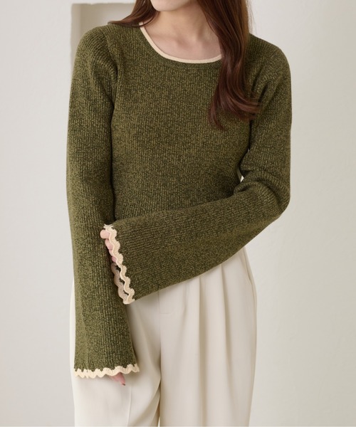 apres jour clair（アプレジュールクレア）の「【apres jour clair】配色杢リブニット（ニット/セーター・レディース・グリーン/ブラウン系その他/アイボリー・X-LARGE/フリー）」の3枚目の写真