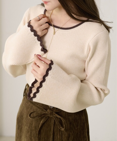 apres jour clair（アプレジュールクレア）の「【apres jour clair】配色杢リブニット（ニット/セーター・レディース・グリーン/ブラウン系その他/アイボリー・X-LARGE/フリー）」の2枚目の写真