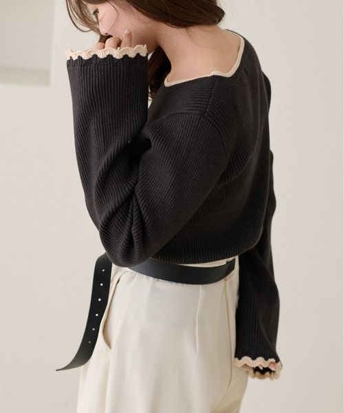 apres jour clair（アプレジュールクレア）の「【apres jour clair】配色杢リブニット（ニット/セーター・レディース・グリーン/ブラウン系その他/アイボリー・X-LARGE/フリー）」の16枚目の写真