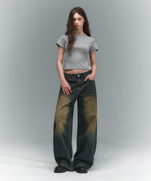 RANDOMOFF（ランダムオフ）の「BTB : WAVE WASHING JEANS [YELLOW MINUIT CORE]（デニムパンツ・レディース・イエロー×ブラック・X-SMALL/SMALL/MEDIUM/LARGE）」の2枚目の写真
