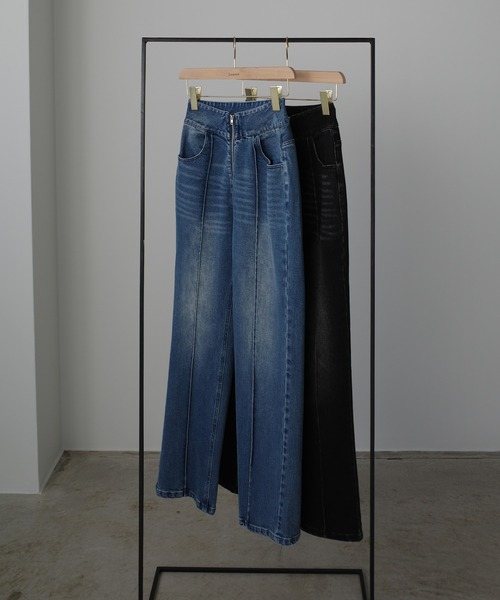 Louere（ルエレ）の「ハイウエストファスナーデザインストレッチストレートデニムパンツ[高身長サイズST有り]（デニムパンツ・レディース・ブラック/ライトブルー・SMALL/MEDIUM/LARGE/ST）」の14枚目の写真