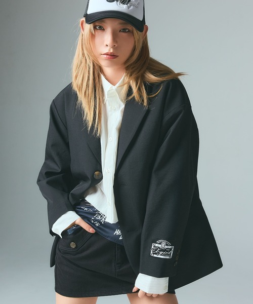 X-girl（エックスガール）の「FACE LABEL TAILORED JACKET（テーラードジャケット・レディース・ブラウン/ブラック・S/M）」の2枚目の写真