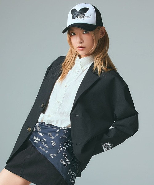 X-girl（エックスガール）の「FACE LABEL TAILORED JACKET（テーラードジャケット・レディース・ブラウン/ブラック・S/M）」の3枚目の写真