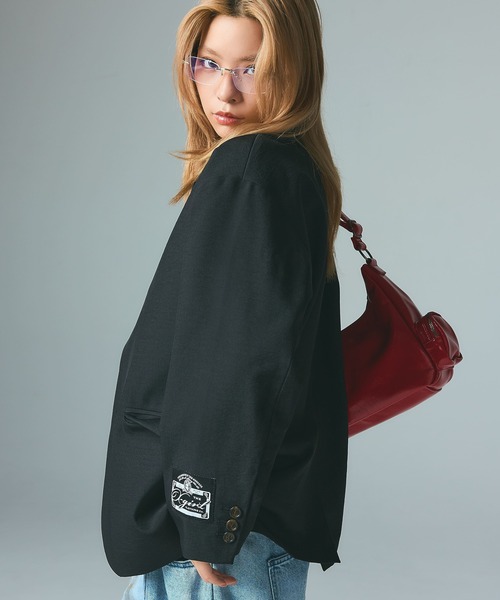 X-girl（エックスガール）の「FACE LABEL TAILORED JACKET（テーラードジャケット・レディース・ブラウン/ブラック・S/M）」の6枚目の写真