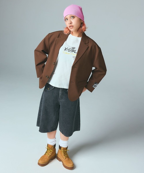 X-girl（エックスガール）の「FACE LABEL TAILORED JACKET（テーラードジャケット・レディース・ブラウン/ブラック・S/M）」の13枚目の写真