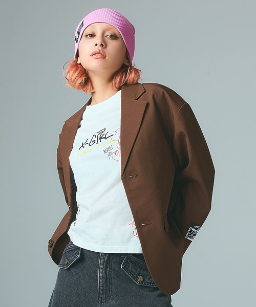 X-girl（エックスガール）の「FACE LABEL TAILORED JACKET（テーラードジャケット・レディース・ブラウン/ブラック・S/M）」の14枚目の写真