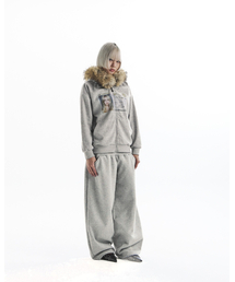 id card fur hooded zip up-cream