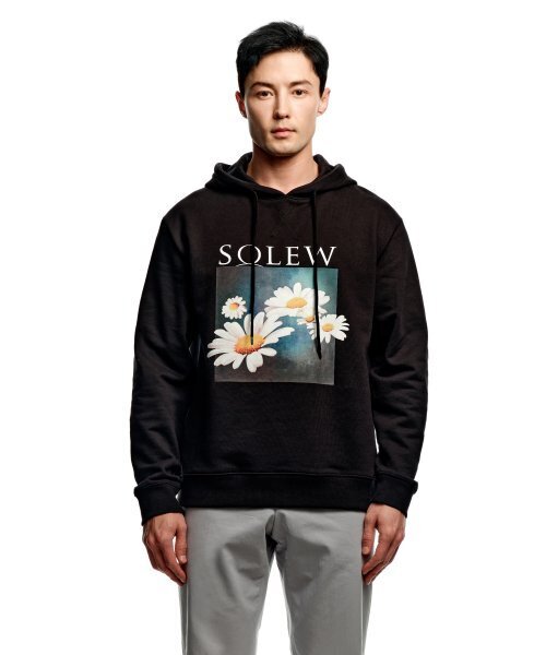 SOLEW(ソル)の「フラワーグラフィックフードパーカー_ブラック(パーカー・メンズ・その他・SMALL/MEDIUM/LARGE/X-LARGE/X-SMALL)」の1枚目の写真