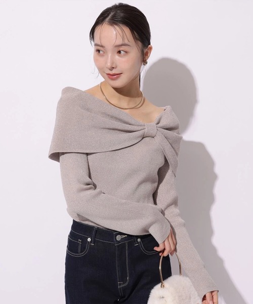 Mystrada(マイストラーダ)の「ビッグリボンニット(ニット/セーター・レディース・ベージュ系その他/ピンクベージュ/ブラック/モカ・38)」の1枚目の写真