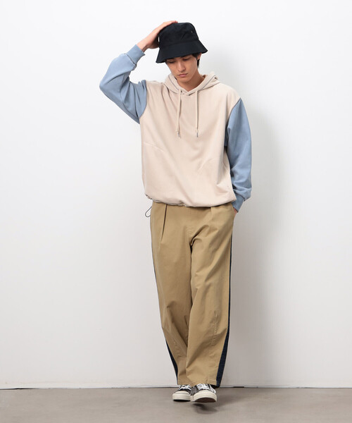 Purple&Yellow(パープルアンドイエロー)の「スエードタッチダンボール プルパーカ(パーカー・メンズ・マスタード/オートミール/ターコイズブルー・L/S/M)」の4枚目の写真