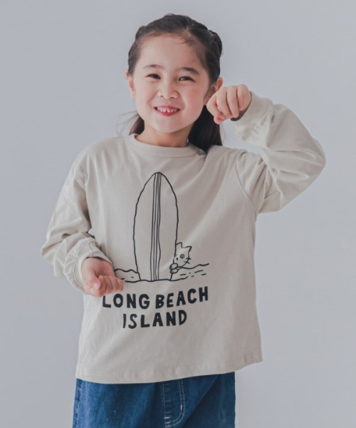jeans-b 2nd(ジーンズベーセカンド)の「Jeans-b 2nd/ジーンズベーセカンド LONG BEACHロングTシャツ(Tシャツ/カットソー・キッズ・アイボリー/ネイビー・110cm/120cm/130cm/140cm/150cm/160cm)」の1枚目の写真