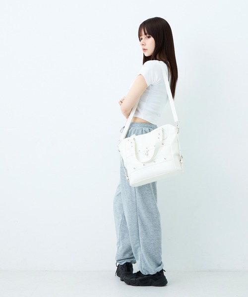 GYDA(ジェイダ)の「GYDA(ジェイダ)2WAYトートバッグ A4対応 ショルダーバッグ GY-B436 ダブルベルト(トートバッグ・レディース・ブラック/パープル/アイボリー・FREE)」の6枚目の写真