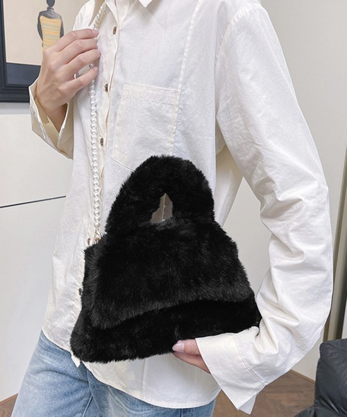 Miniministore（ミニミニストア）の「ファーショルダーバッグ パールチェーン鞄（ショルダーバッグ・レディース・ブラック/モカ/ベージュ/ホワイト・FREE）」の12枚目の写真