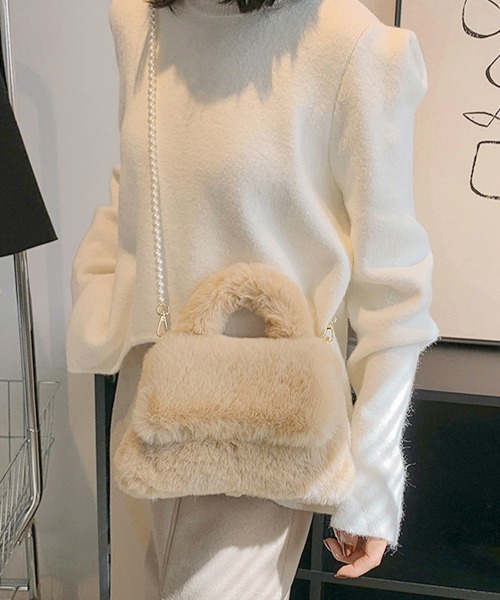 Miniministore（ミニミニストア）の「ファーショルダーバッグ パールチェーン鞄（ショルダーバッグ・レディース・ブラック/モカ/ベージュ/ホワイト・FREE）」の17枚目の写真