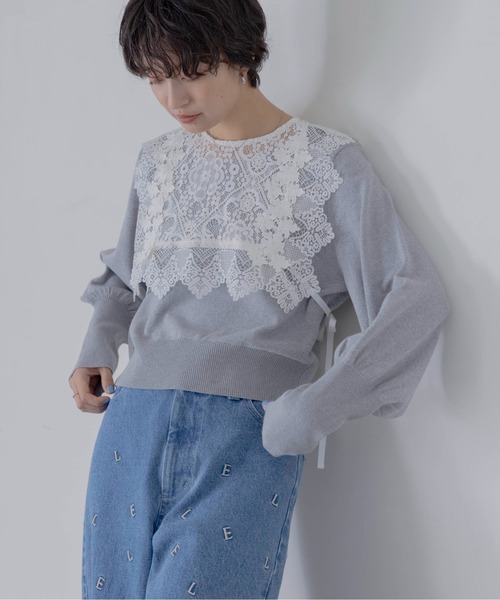Eimee Law(エイミーロウ)の「レースベストアンサンブルニット(ニット/セーター・レディース・ライトグレー/ダークネイビー/アイボリー・FREE)」の9枚目の写真