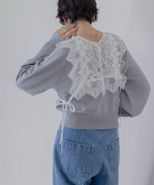 Eimee Law(エイミーロウ)の「レースベストアンサンブルニット(ニット/セーター・レディース・ライトグレー/ダークネイビー/アイボリー・FREE)」の10枚目の写真