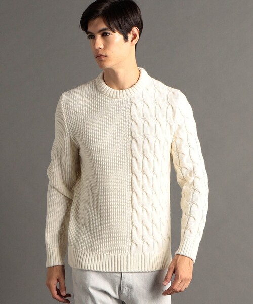 MONSIEUR NICOLE（ムッシュニコル）の「【ex/tra】 ミックスケーブル クルーネックニット（ニット/セーター・メンズ・ホワイト/グレー・MEDIUM/LARGE/X-LARGE）」の2枚目の写真