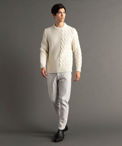 MONSIEUR NICOLE（ムッシュニコル）の「【ex/tra】 ミックスケーブル クルーネックニット（ニット/セーター・メンズ・ホワイト/グレー・MEDIUM/LARGE/X-LARGE）」の3枚目の写真