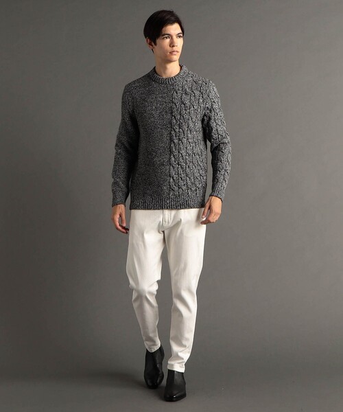 MONSIEUR NICOLE（ムッシュニコル）の「【ex/tra】 ミックスケーブル クルーネックニット（ニット/セーター・メンズ・ホワイト/グレー・MEDIUM/LARGE/X-LARGE）」の4枚目の写真