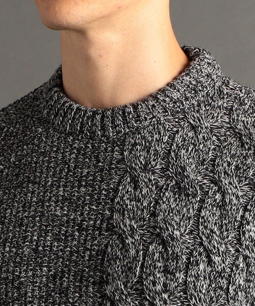 MONSIEUR NICOLE（ムッシュニコル）の「【ex/tra】 ミックスケーブル クルーネックニット（ニット/セーター・メンズ・ホワイト/グレー・MEDIUM/LARGE/X-LARGE）」の7枚目の写真