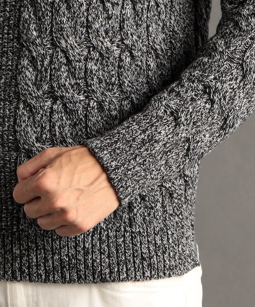 MONSIEUR NICOLE（ムッシュニコル）の「【ex/tra】 ミックスケーブル クルーネックニット（ニット/セーター・メンズ・ホワイト/グレー・MEDIUM/LARGE/X-LARGE）」の8枚目の写真