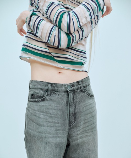 THINGS THAT MATTER(シングス ザット マター)の「SHEER LOGO BORDER TOPS / シアー ロゴ ボーダー トップス(Tシャツ/カットソー・レディース・ボルドー/ベージュ・FREE)」の7枚目の写真