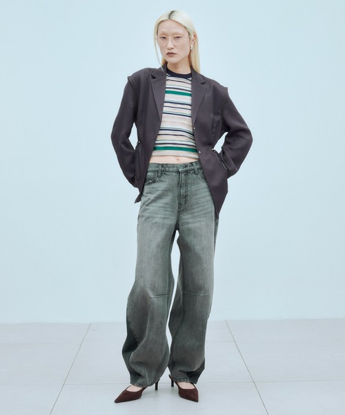 THINGS THAT MATTER(シングス ザット マター)の「SHEER LOGO BORDER TOPS / シアー ロゴ ボーダー トップス(Tシャツ/カットソー・レディース・ボルドー/ベージュ・FREE)」の10枚目の写真