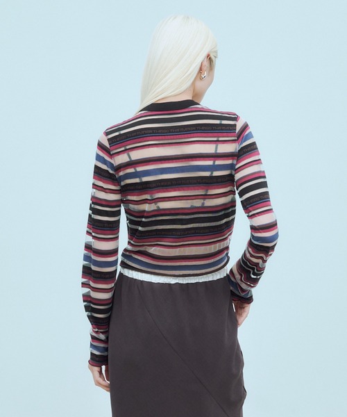 THINGS THAT MATTER(シングス ザット マター)の「SHEER LOGO BORDER TOPS / シアー ロゴ ボーダー トップス(Tシャツ/カットソー・レディース・ボルドー/ベージュ・FREE)」の15枚目の写真