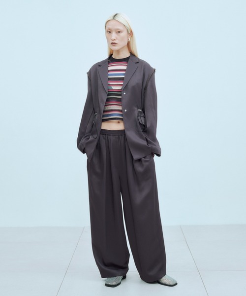 THINGS THAT MATTER(シングス ザット マター)の「SHEER LOGO BORDER TOPS / シアー ロゴ ボーダー トップス(Tシャツ/カットソー・レディース・ボルドー/ベージュ・FREE)」の19枚目の写真