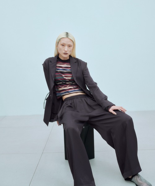 THINGS THAT MATTER(シングス ザット マター)の「SHEER LOGO BORDER TOPS / シアー ロゴ ボーダー トップス(Tシャツ/カットソー・レディース・ボルドー/ベージュ・FREE)」の21枚目の写真