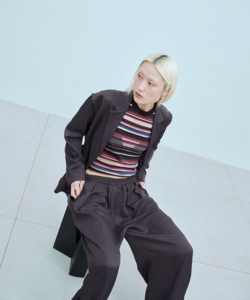 THINGS THAT MATTER(シングス ザット マター)の「SHEER LOGO BORDER TOPS / シアー ロゴ ボーダー トップス(Tシャツ/カットソー・レディース・ボルドー/ベージュ・FREE)」の22枚目の写真