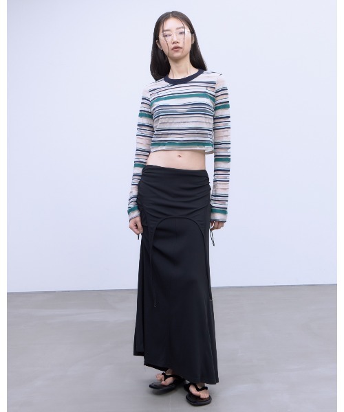 SHEER LOGO BORDER TOPS / シアー ロゴ ボーダー トップス（Tシャツ