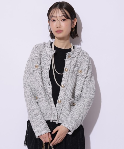 Mystrada（マイストラーダ）の「フリンジニットジャケット（ニット/セーター・レディース・ブラック/ホワイト/イエロー/ブルー・36/38）」の2枚目の写真