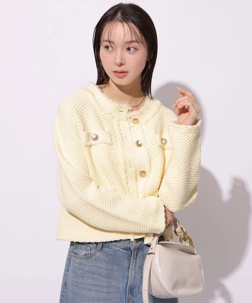 Mystrada（マイストラーダ）の「フリンジニットジャケット（ニット/セーター・レディース・ブラック/ホワイト/イエロー/ブルー・36/38）」の4枚目の写真