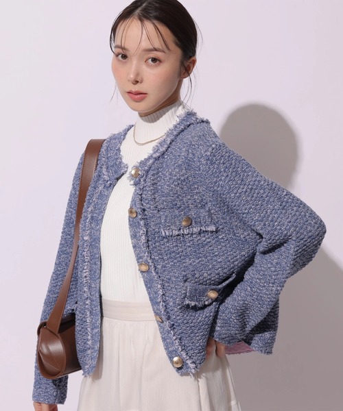 Mystrada（マイストラーダ）の「フリンジニットジャケット（ニット/セーター・レディース・ブラック/ホワイト/イエロー/ブルー・36/38）」の3枚目の写真