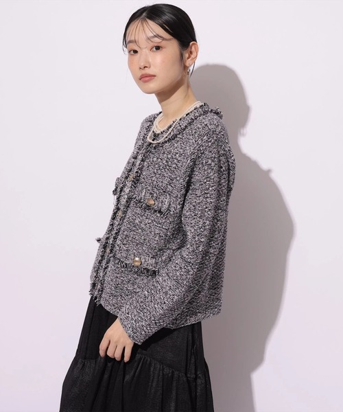 Mystrada（マイストラーダ）の「フリンジニットジャケット（ニット/セーター・レディース・ブラック/ホワイト/イエロー/ブルー・36/38）」の6枚目の写真