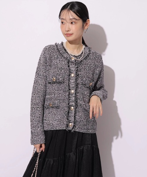 Mystrada（マイストラーダ）の「フリンジニットジャケット（ニット/セーター・レディース・ブラック/ホワイト/イエロー/ブルー・36/38）」の7枚目の写真