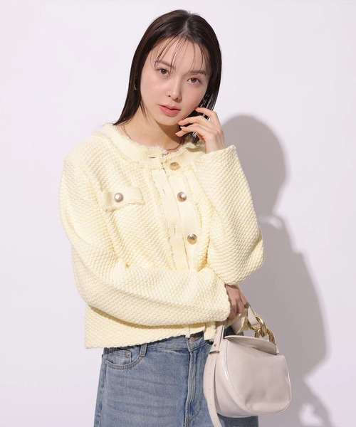 Mystrada（マイストラーダ）の「フリンジニットジャケット（ニット/セーター・レディース・ブラック/ホワイト/イエロー/ブルー・36/38）」の13枚目の写真