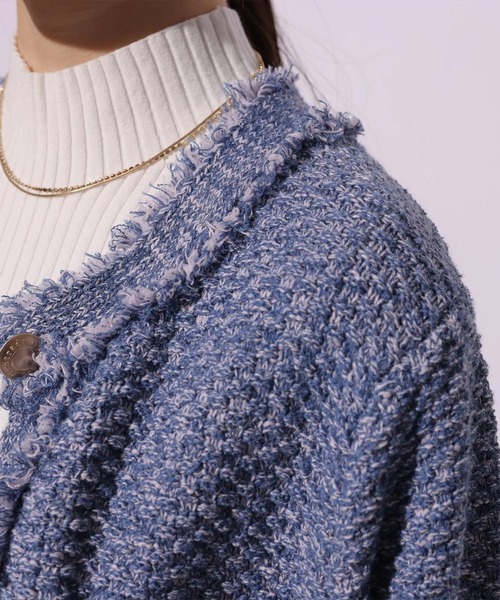 Mystrada（マイストラーダ）の「フリンジニットジャケット（ニット/セーター・レディース・ブラック/ホワイト/イエロー/ブルー・36/38）」の21枚目の写真